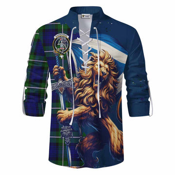 Bannerman Tartan Family Crest Ghillie Kilt Shirt with Scottish Majestic Lion Men - Tartan Vibes Clothing