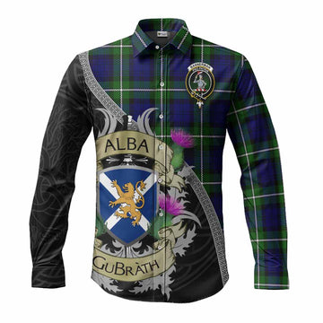 Bannerman Tartan Family Crest Long Sleeve Button Shirt Lion Rampant Royal Thistle Shield Celtic Inspired Men's Shirt S - Tartan Vibes Clothing