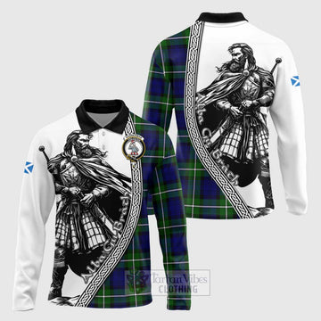 Bannerman Tartan Clan Crest Long Sleeve Polo Shirt with Highlander Warrior Celtic Style Unisex - Tartan Vibes Clothing