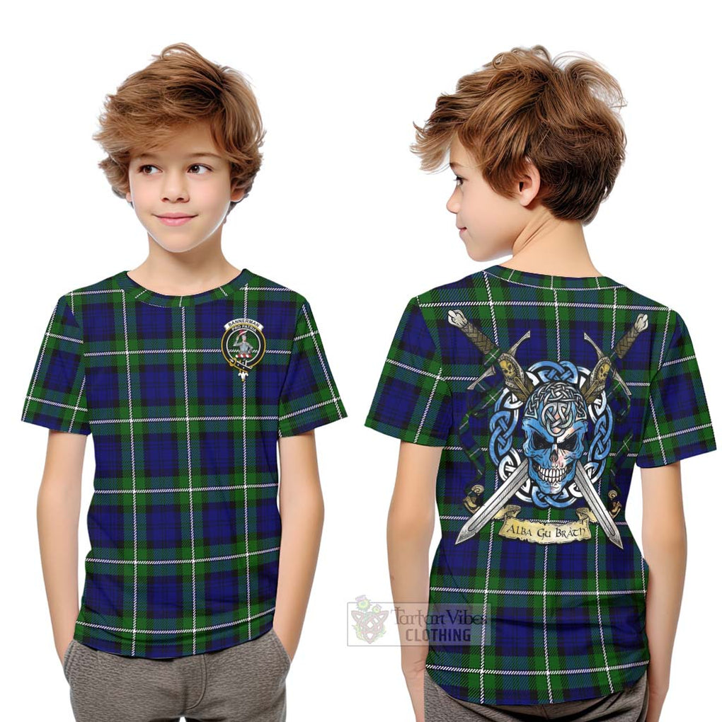 Bannerman Tartan Kid T-Shirt with Family Crest Celtic Skull Style Youth XL Size14 - Tartan Vibes Clothing