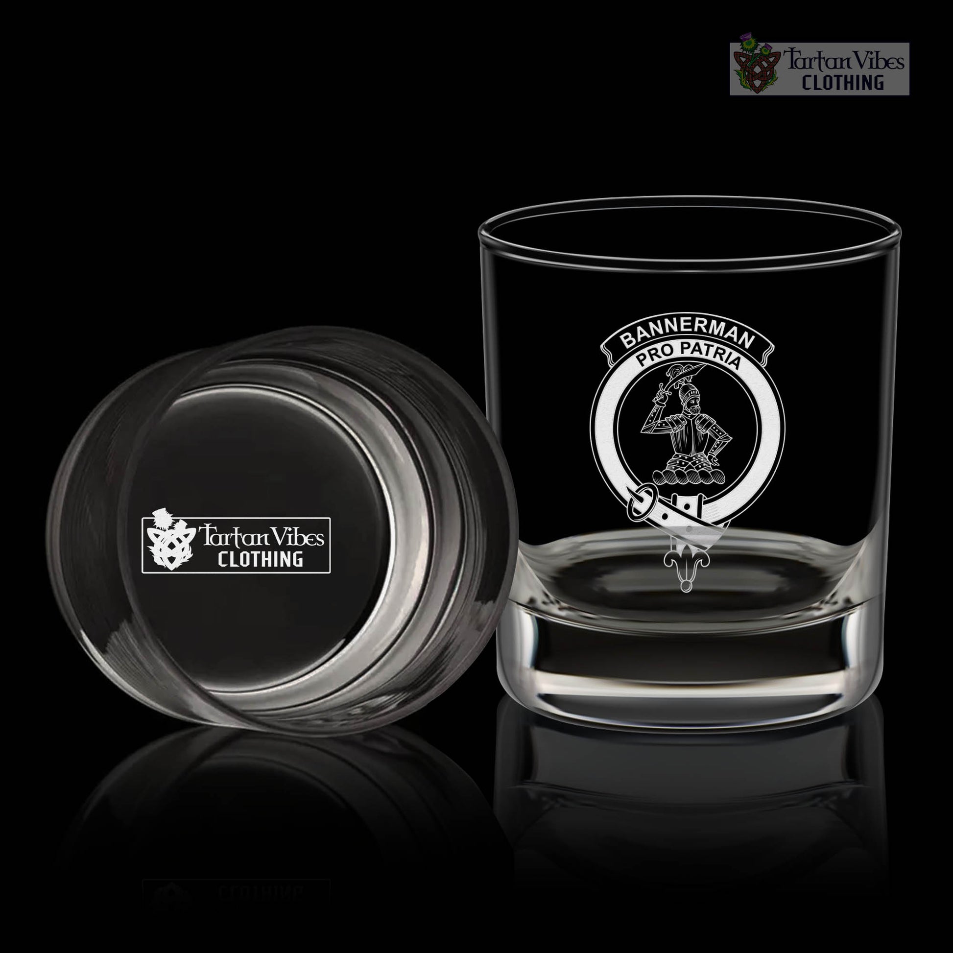 Bannerman Clan Crest Engraved Whiskey Glass One Size Engraved Glass - Tartan Vibes Clothing