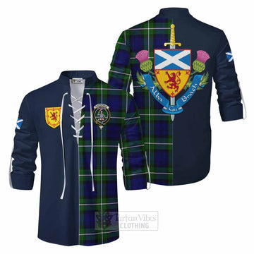 Bannerman Tartan Ghillie Kilt Shirt Alba with Scottish Lion Royal Arm Half Style Men - Tartan Vibes Clothing
