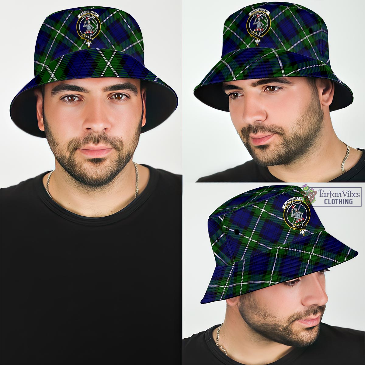 Tartan Vibes Clothing Bannerman Tartan Bucket Hat with Family Crest