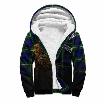 Bannerman Crest Tartan Sherpa Hoodie with Golden Lion Emblem Celtic Style Unisex S - Tartan Vibes Clothing