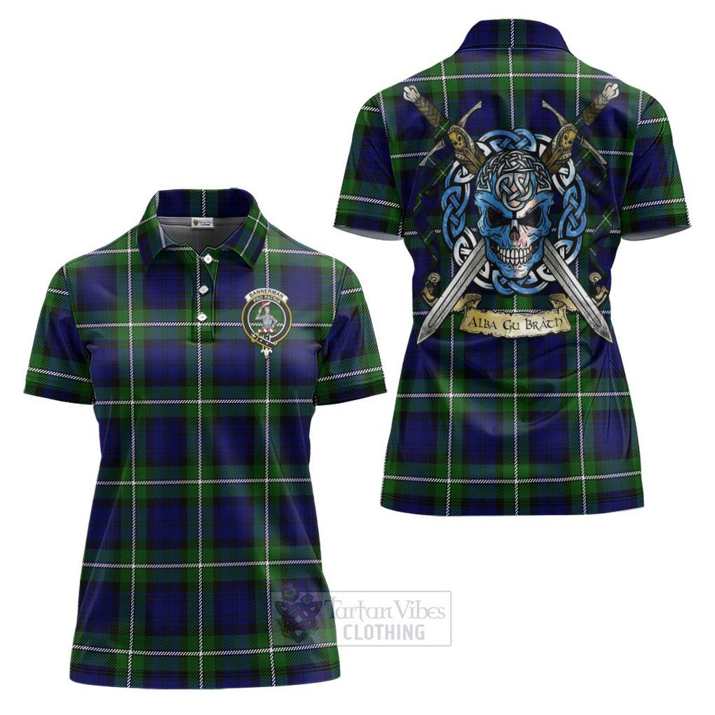Bannerman Tartan Women's Polo Shirt with Family Crest Celtic Skull Style Women - Tartan Vibes Clothing