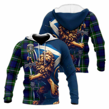 Bannerman Tartan Family Crest Knitted Hoodie with Scottish Majestic Lion Unisex Knitted Pullover Hoodie - Tartan Vibes Clothing
