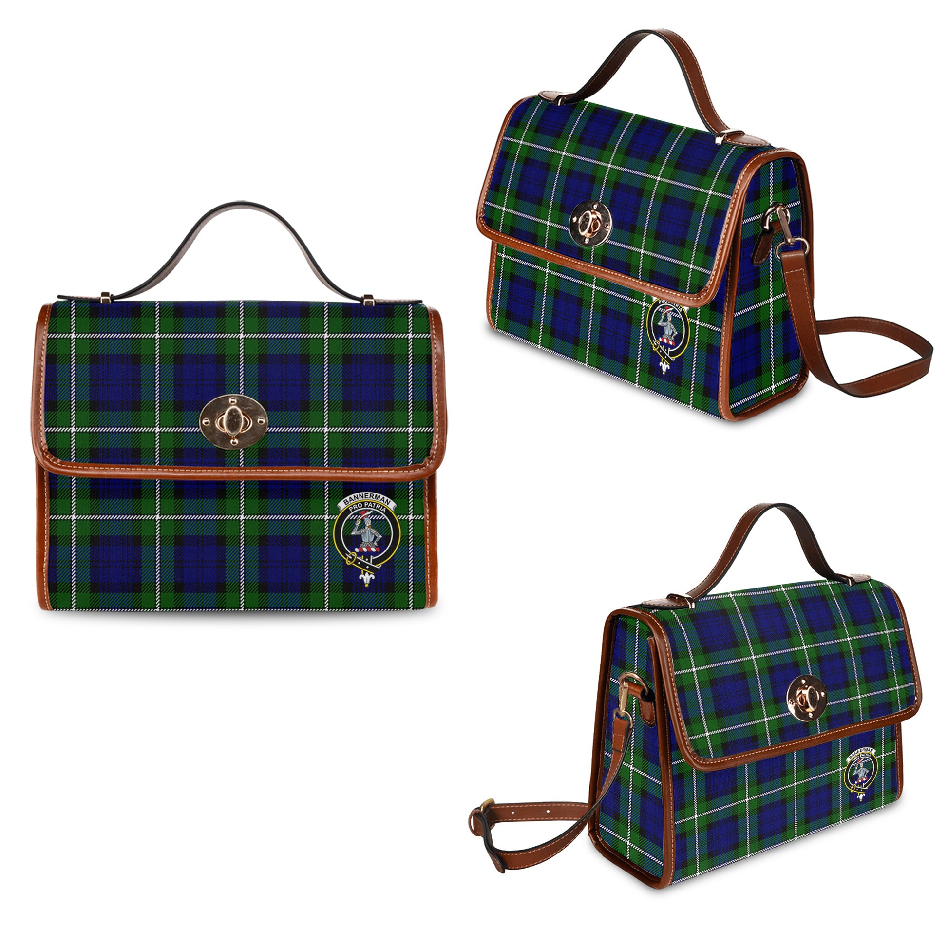 Bannerman Tartan Leather Strap Waterproof Canvas Bag with Family Crest One Size 34cm * 42cm (13.4" x 16.5") - Tartanvibesclothing
