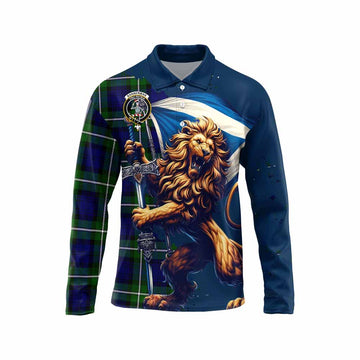 Bannerman Tartan Family Crest Long Sleeve Polo Shirt with Scottish Majestic Lion Unisex - Tartan Vibes Clothing