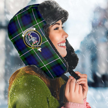 Bannerman Tartan Winter Trapper Hat with Family Crest Winter Trapper Hat Universal Fit Circumference 22.8in (58cm) - Tartanvibesclothing