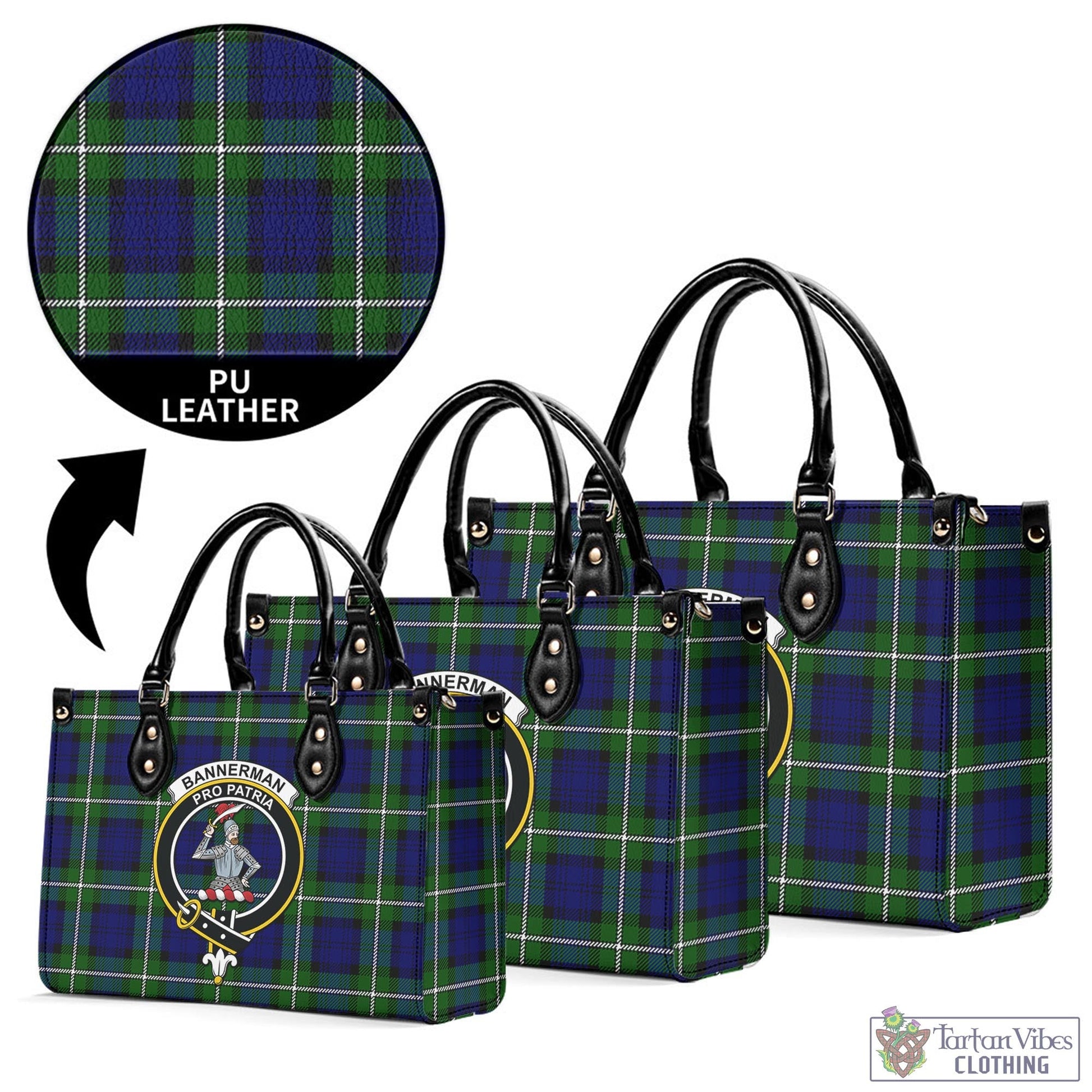 Bannerman Tartan Luxury Leather Handbags with Family Crest L - Tartan Vibes Clothing