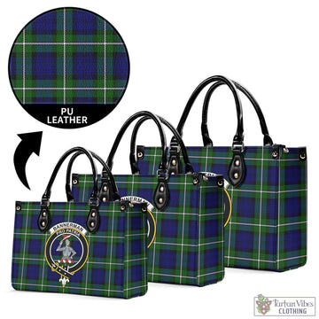 Bannerman Tartan Luxury Leather Handbags with Family Crest L - Tartan Vibes Clothing