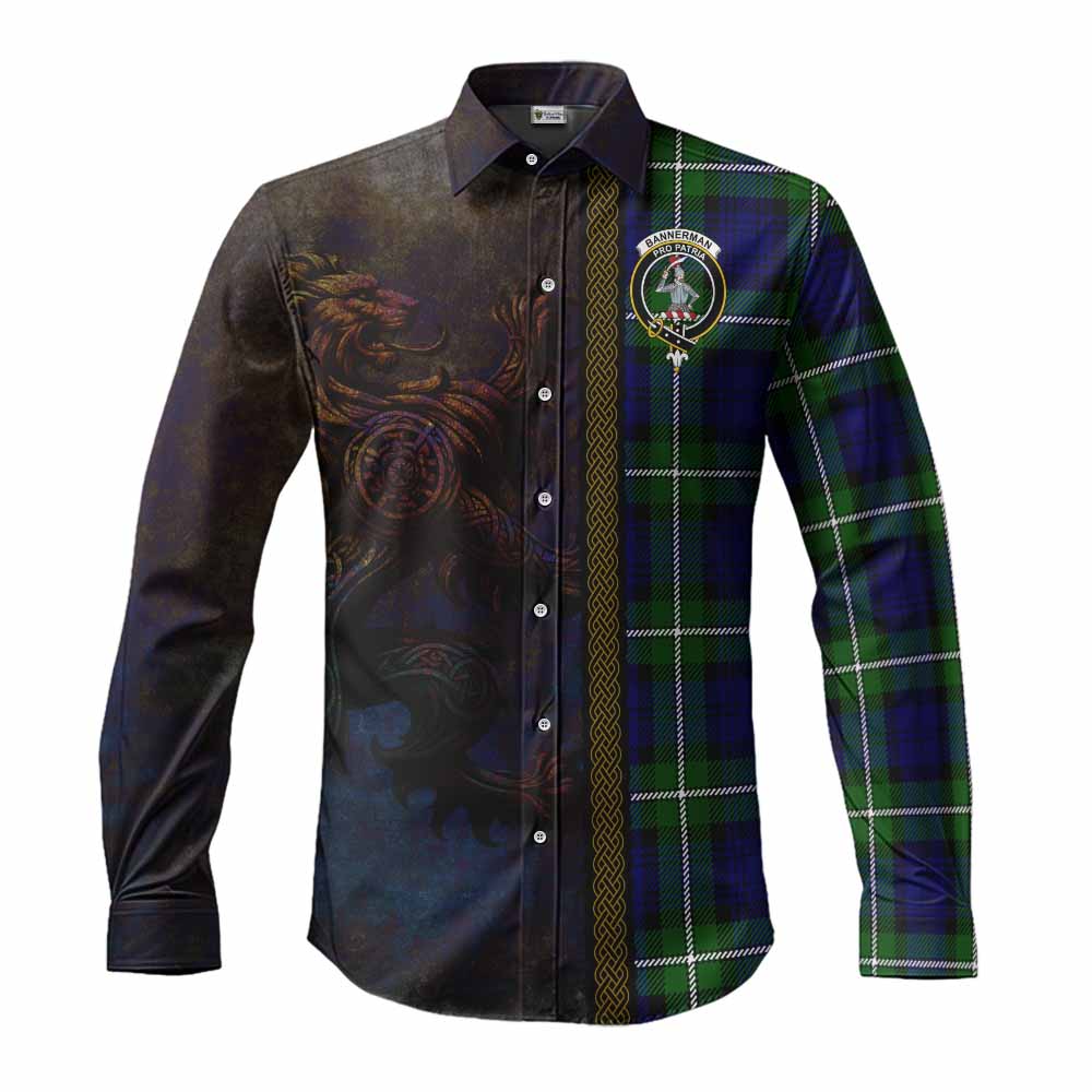 Bannerman Tartan Family Crest Long Sleeve Button Shirt Alba Gu Brath Be Brave Lion Ancient Style Men's Shirt S - Tartan Vibes Clothing