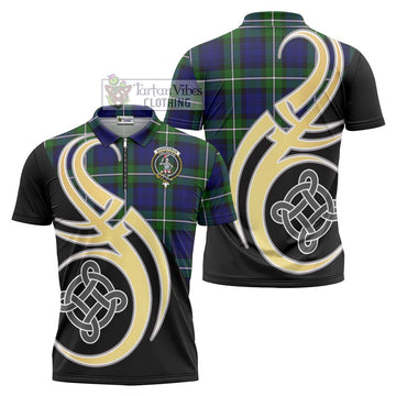 Bannerman Tartan Zipper Polo Shirt with Family Crest and Celtic Symbol Style Unisex - Tartan Vibes Clothing