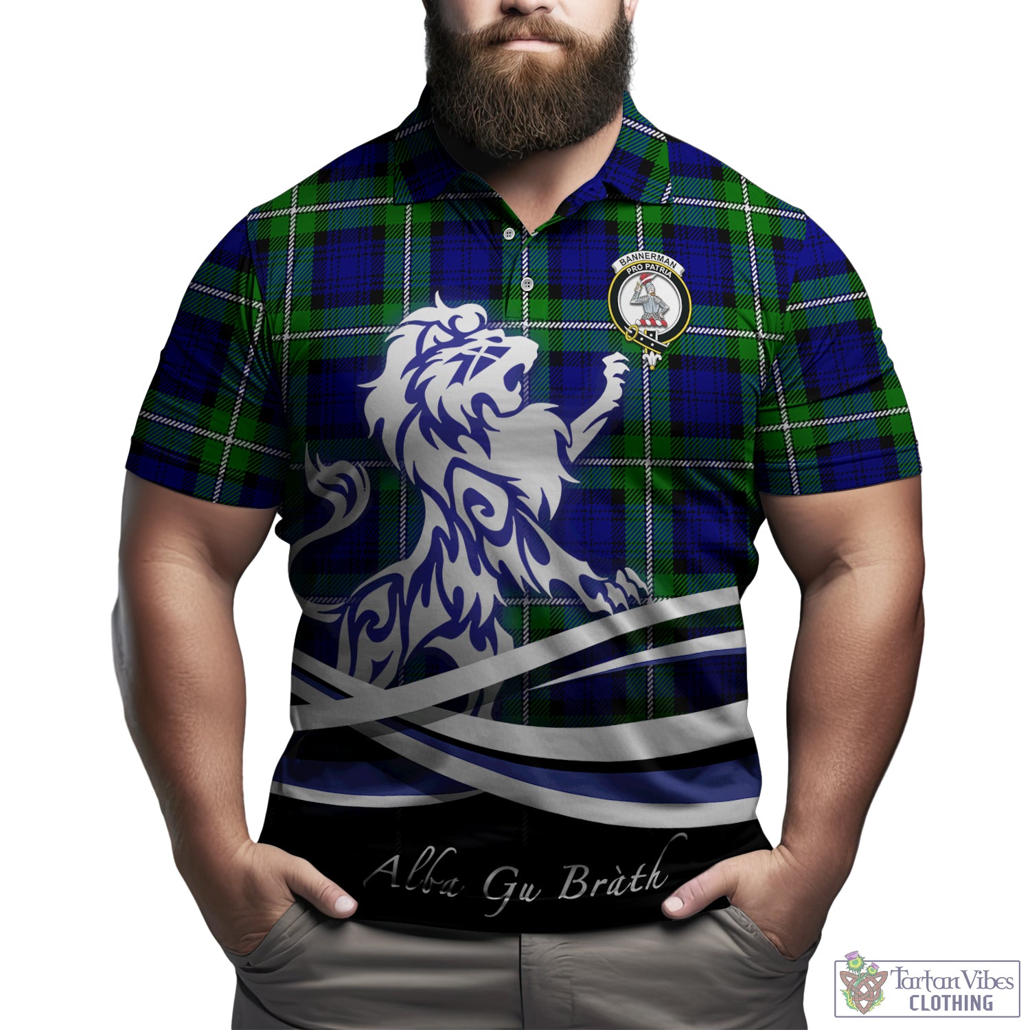 Bannerman Tartan Polo Shirt with Alba Gu Brath Regal Lion Emblem Kid - Tartan Vibes Clothing