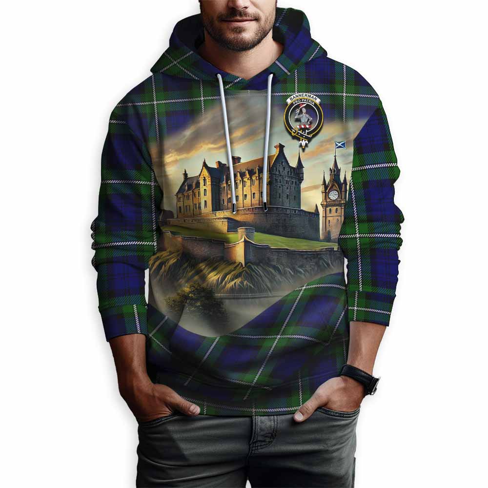 Bannerman Tartan Family Crest Hoodie with Scottish Ancient Castle Style Pullover Hoodie - Tartan Vibes Clothing