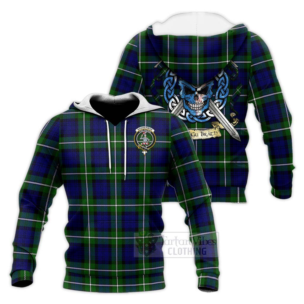 Bannerman Tartan Knitted Hoodie with Family Crest Celtic Skull Style Unisex Knitted Pullover Hoodie - Tartan Vibes Clothing