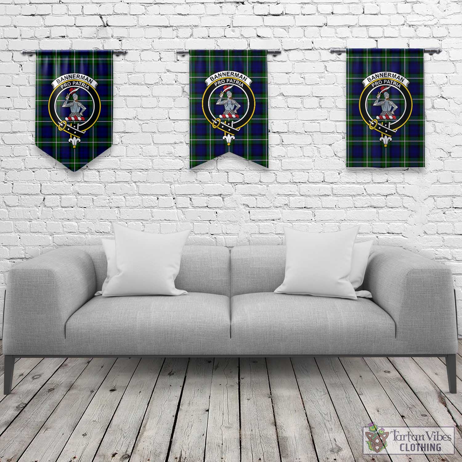 Bannerman Tartan Gonfalon, Tartan Banner with Family Crest Rectangle - Tartan Vibes Clothing