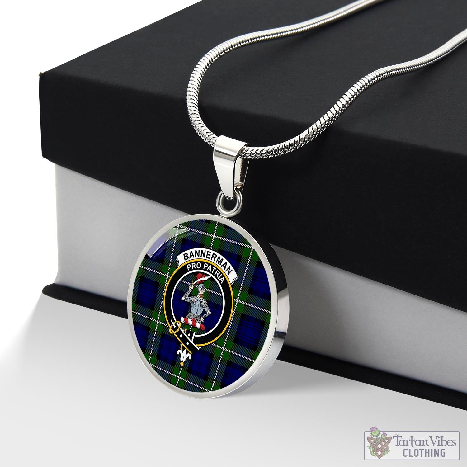 Bannerman Tartan Circle Necklace with Family Crest Luxury Necklace (Silver) No - Tartan Vibes Clothing