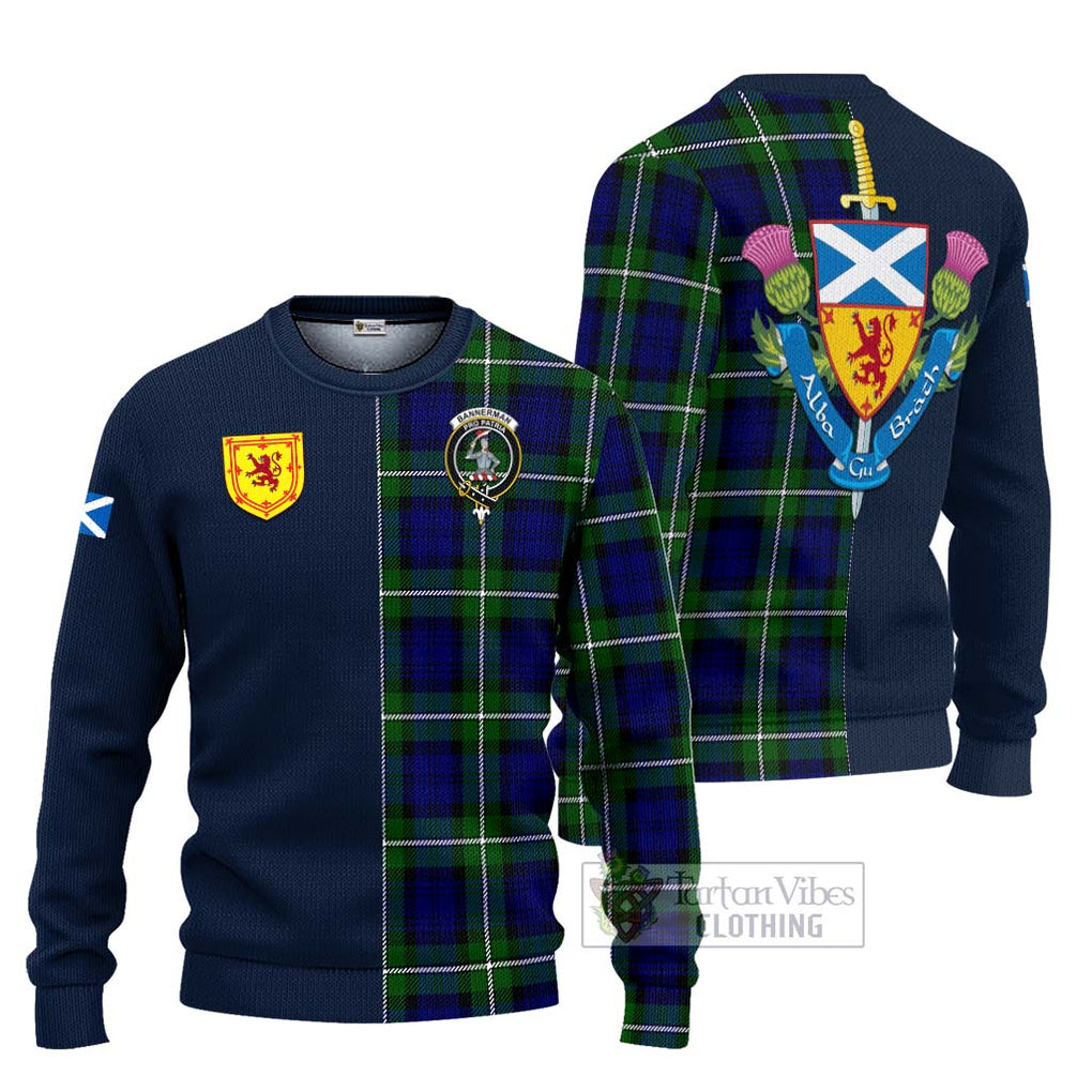 Bannerman Tartan Ugly Sweater Alba with Scottish Lion Royal Arm Half Style Unisex - Tartan Vibes Clothing