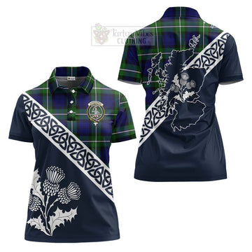 Bannerman Tartan Women's Polo Shirt Featuring Thistle and Scotland Map Women - Tartanvibesclothing Store