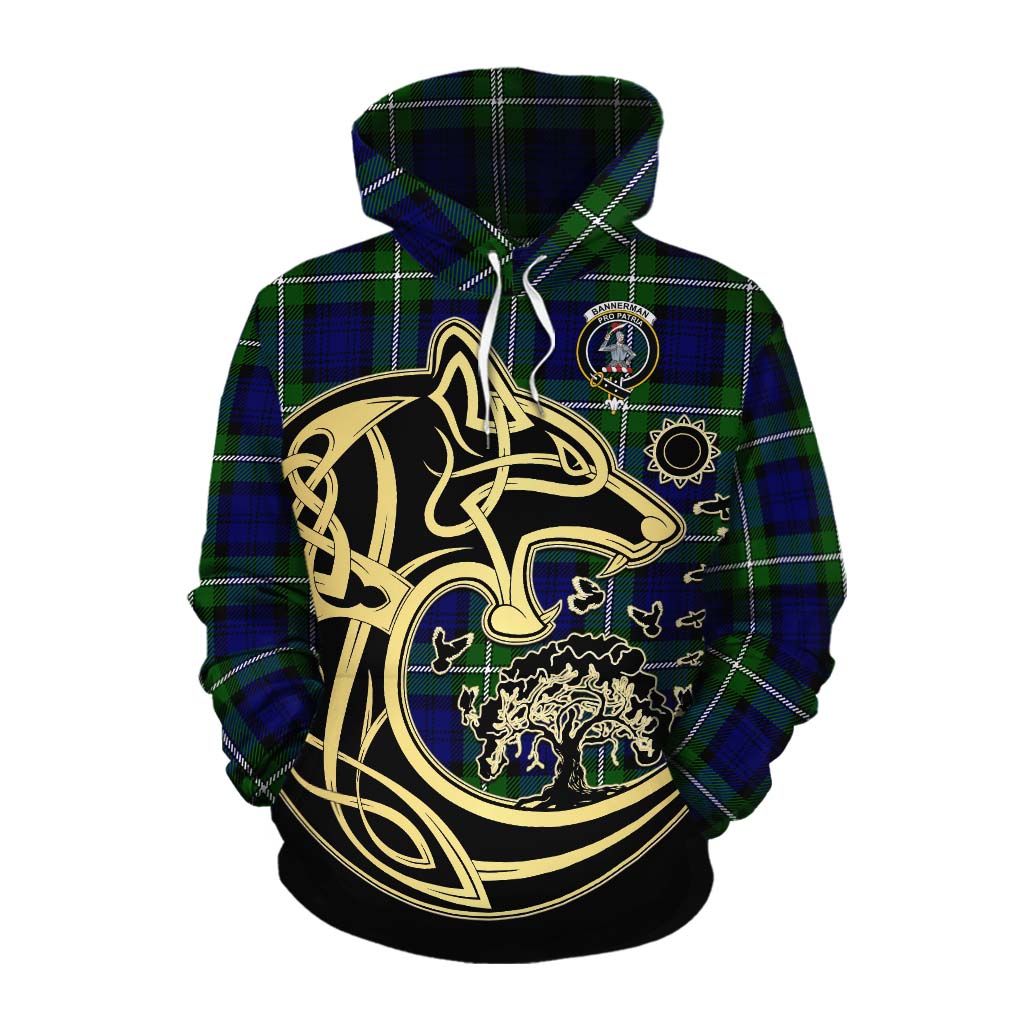 Bannerman Tartan Cotton Hoodie with Family Crest Celtic Wolf Style Pullover Hoodie XS - Tartan Vibes Clothing