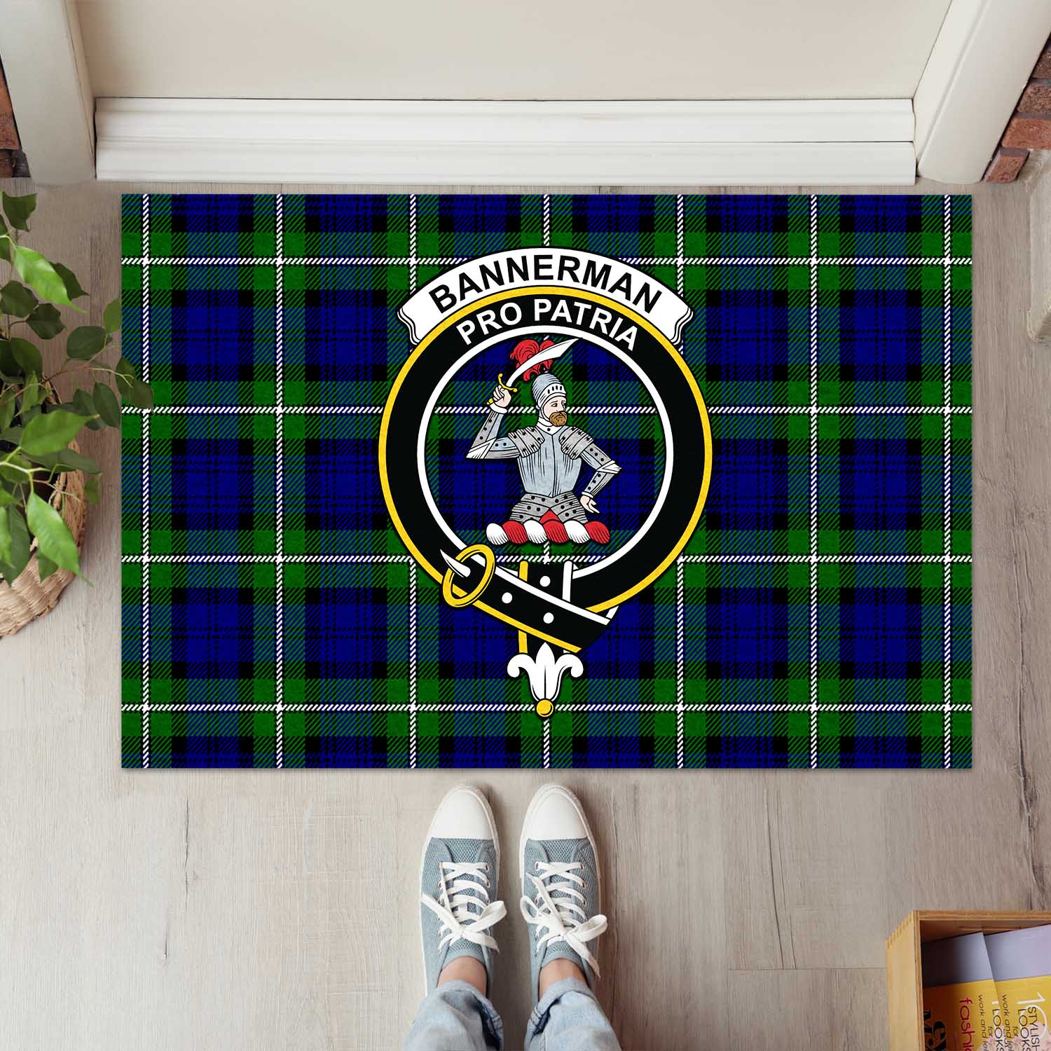 Bannerman Tartan Rubber Doormat with Family Crest L 60*90cm - Tartan Vibes Clothing