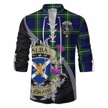 Bannerman Tartan Family Crest Ghillie Kilt Shirt Lion Rampant Royal Thistle Shield Celtic Inspired Men - Tartan Vibes Clothing