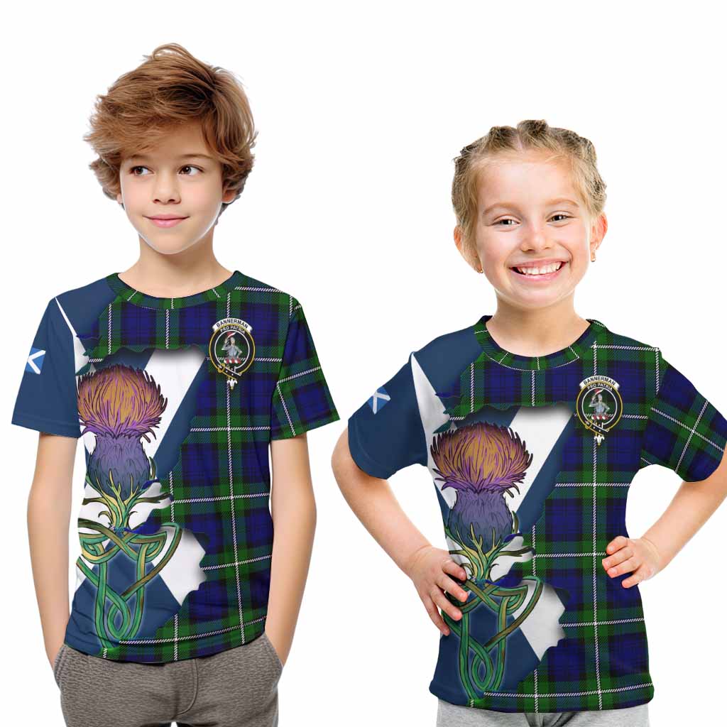 Tartan Vibes Clothing Bannerman Tartan Family Crest Kid T-Shirt Scottish Thistle Celtic Inspired