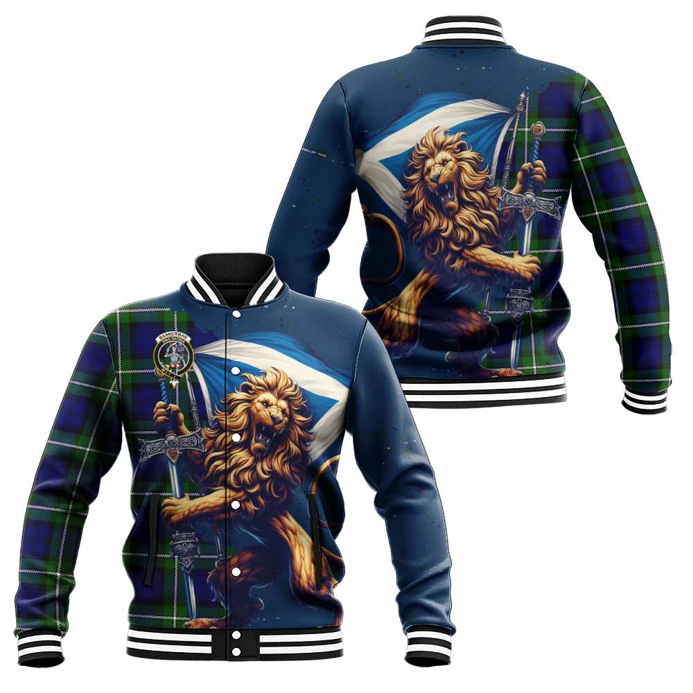 Bannerman Tartan Family Crest Baseball Jacket with Scottish Majestic Lion Unisex - Tartan Vibes Clothing