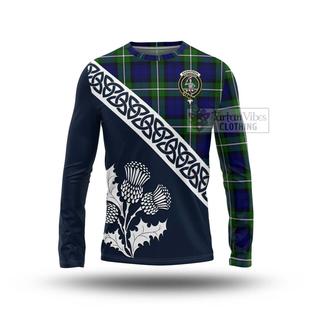 Bannerman Tartan Long Sleeve T-Shirt Featuring Thistle and Scotland Map Unisex - Tartan Vibes Clothing
