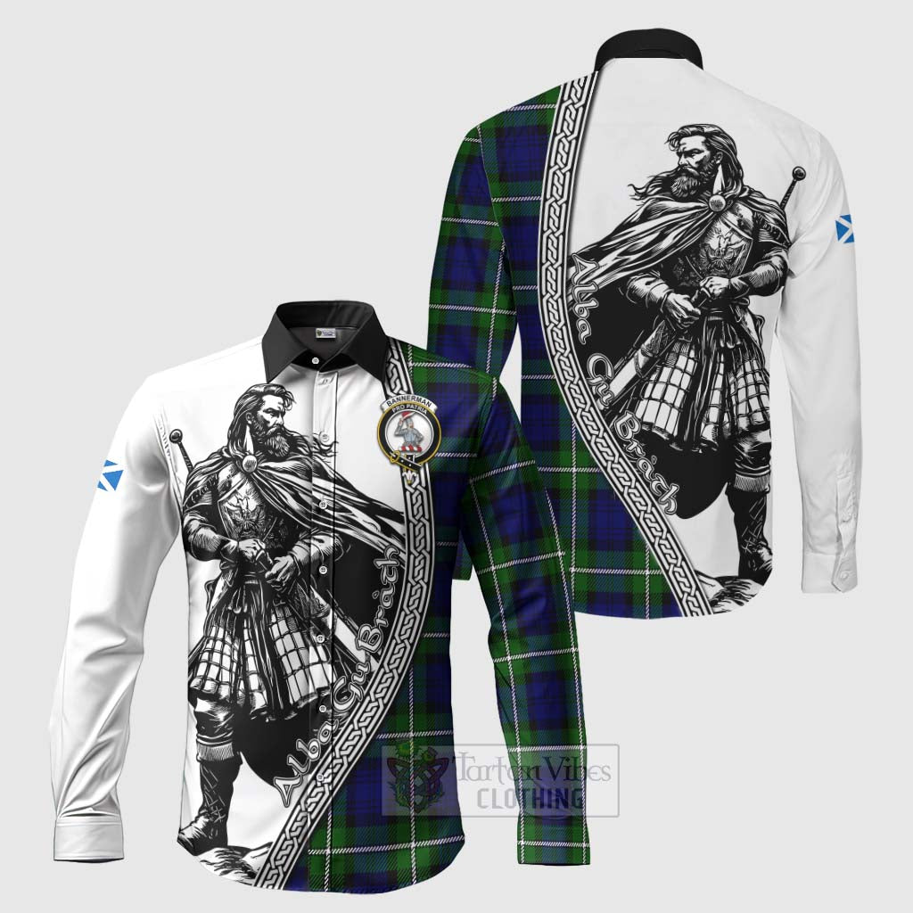 Bannerman Tartan Clan Crest Long Sleeve Button Shirt with Highlander Warrior Celtic Style Men's Shirt S - Tartan Vibes Clothing