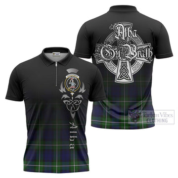 Bannerman Tartan Zipper Polo Shirt Featuring Alba Gu Brath Family Crest Celtic Inspired Unisex - Tartan Vibes Clothing