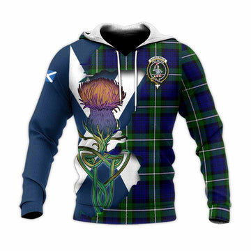 Tartan Vibes Clothing Bannerman Tartan Family Crest Knitted Hoodie Scottish Thistle Celtic Inspired