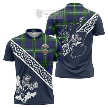 Bannerman Tartan Zipper Polo Shirt Featuring Thistle and Scotland Map Unisex - Tartanvibesclothing Store