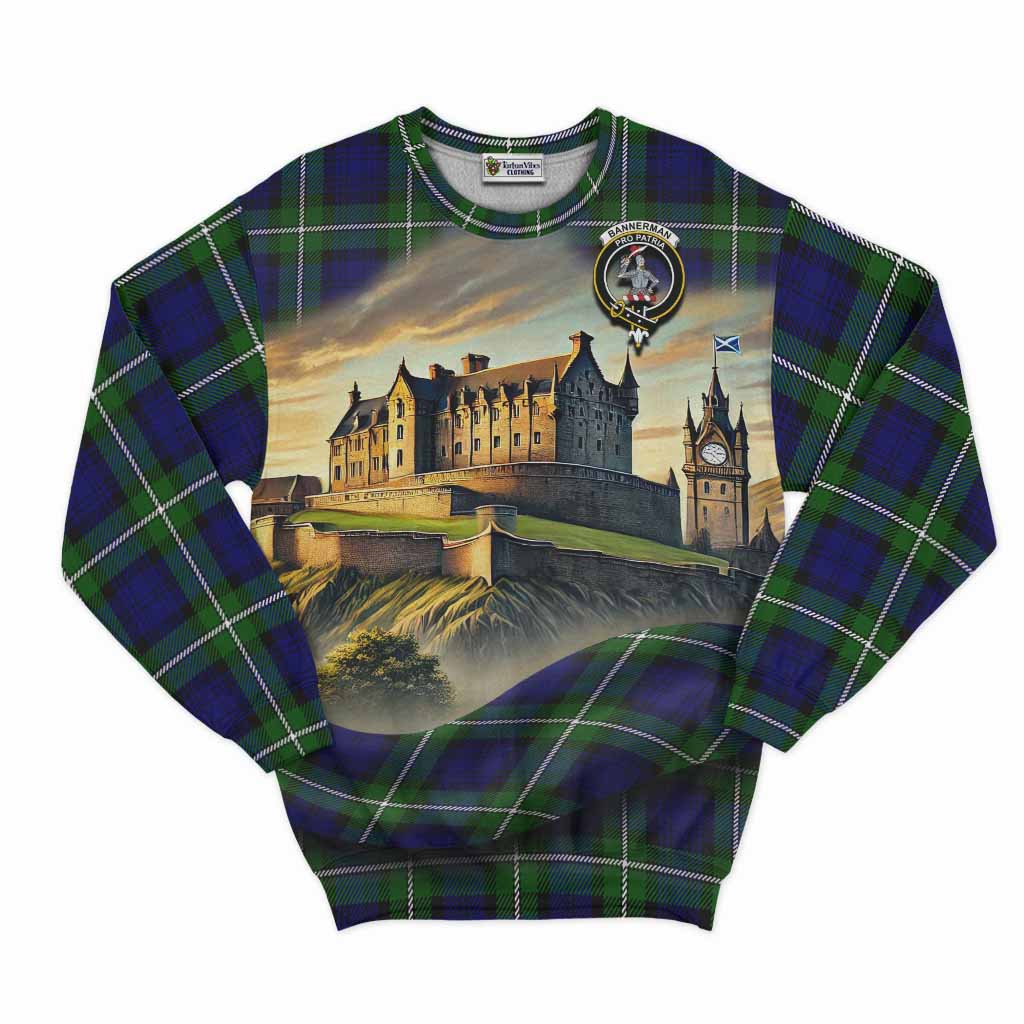 Bannerman Tartan Family Crest Sweatshirt with Scottish Ancient Castle Style Unisex - Tartan Vibes Clothing