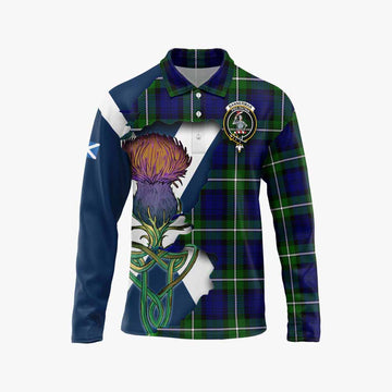 Tartan Vibes Clothing Bannerman Tartan Family Crest Long Sleeve Polo Shirt Scottish Thistle Celtic Inspired