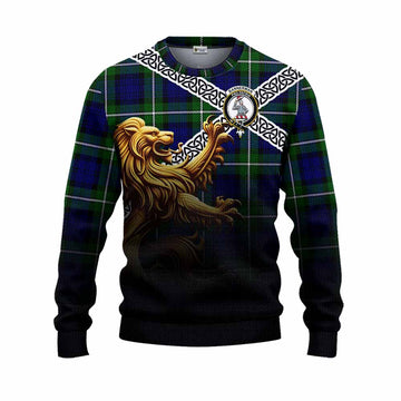 Bannerman Crest Tartan Knitted Sweater with Golden Lion Emblem Celtic Style Unisex - Tartan Vibes Clothing