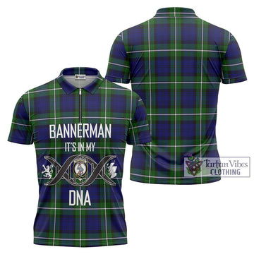 Bannerman Tartan Zipper Polo Shirt with Family Crest DNA In Me Style Unisex - Tartan Vibes Clothing