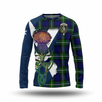 Tartan Vibes Clothing Bannerman Tartan Family Crest Long Sleeve T-Shirt Scottish Thistle Celtic Inspired