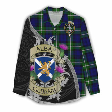 Bannerman Tartan Family Crest Women's Casual Shirt Lion Rampant Royal Thistle Shield Celtic Inspired Female - Tartan Vibes Clothing