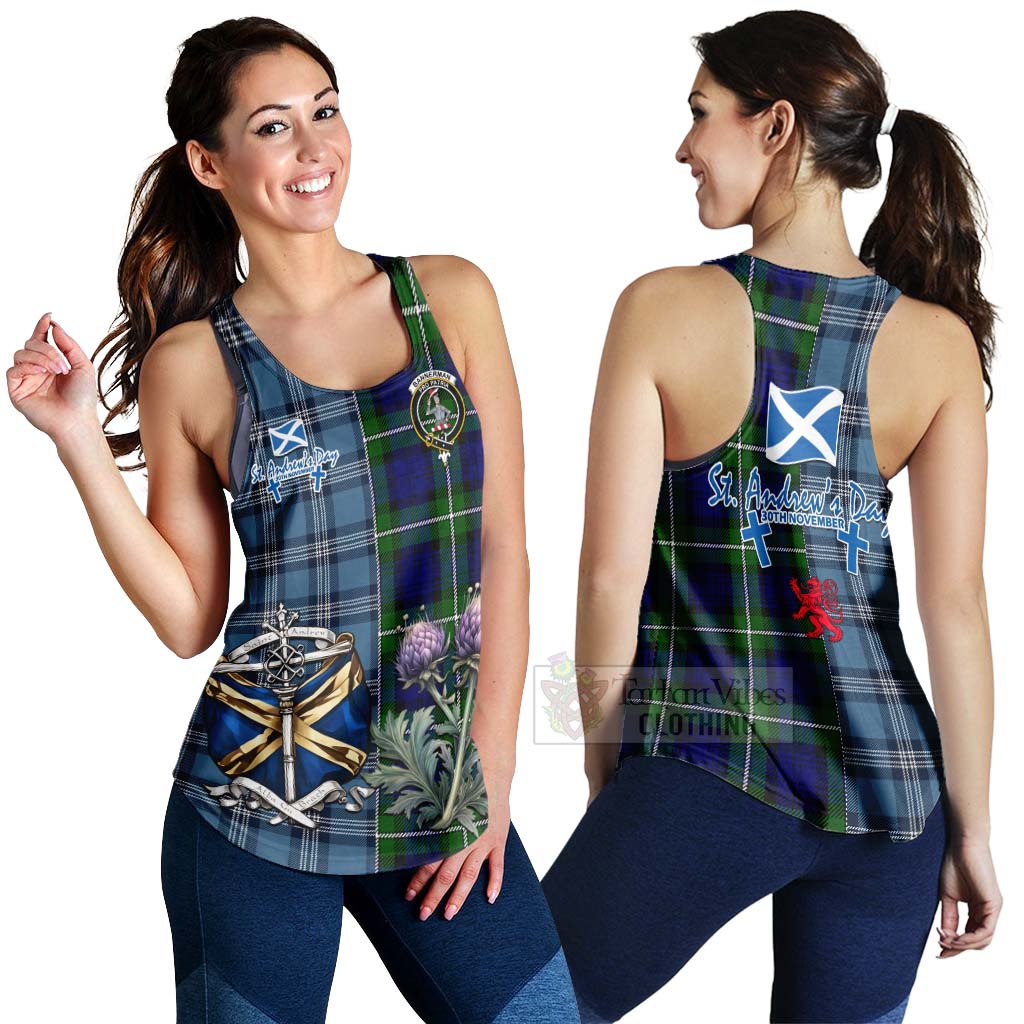 Bannerman Tartan Women's Racerback Tanks Happy St. Andrew's Day Half Tartan Style 4XL - Tartan Vibes Clothing