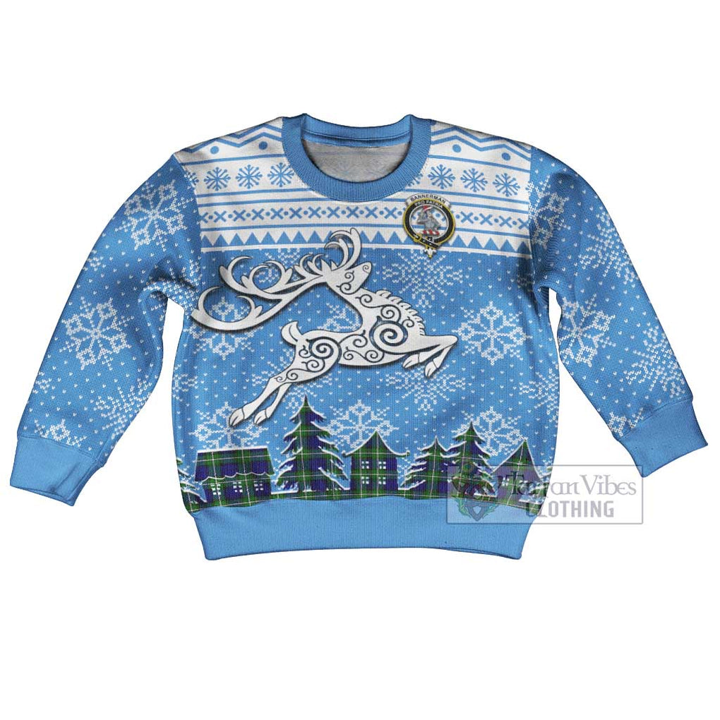 Bannerman Clan Christmas Kid Ugly Sweater with Tartan and Celtic Reindeer Style Kid - Tartan Vibes Clothing