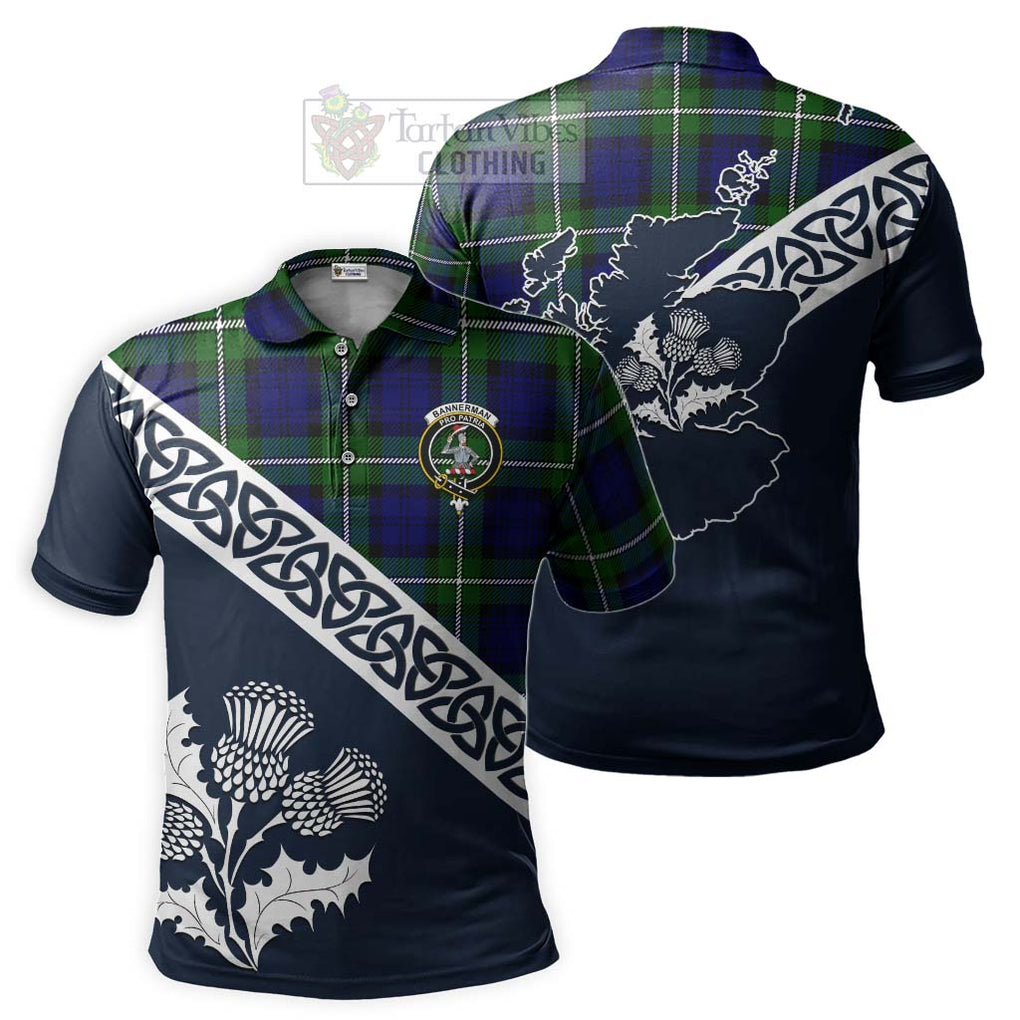 Bannerman Tartan Polo Shirt Featuring Thistle and Scotland Map Kid - Tartanvibesclothing Store