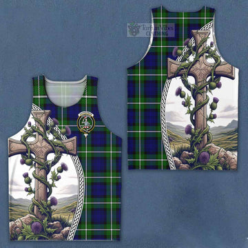 Bannerman Tartan Men's Tank Top with Family Crest and St. Andrew's Cross Accented by Thistle Vines Men - Tartan Vibes Clothing