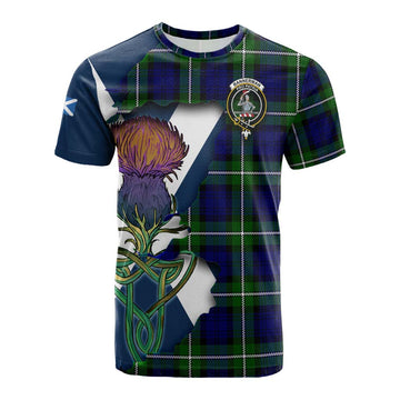Tartan Vibes Clothing Bannerman Tartan Family Crest Cotton T-shirt Scottish Thistle Celtic Inspired