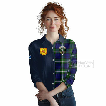 Bannerman Tartan Women's Casual Shirt Alba with Scottish Lion Royal Arm Half Style Female - Tartan Vibes Clothing