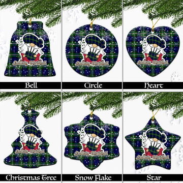Bannerman Tartan Christmas Ceramic Ornaments with Scottish Gnome Playing Bagpipes Ceramic - Tartan Vibes Clothing