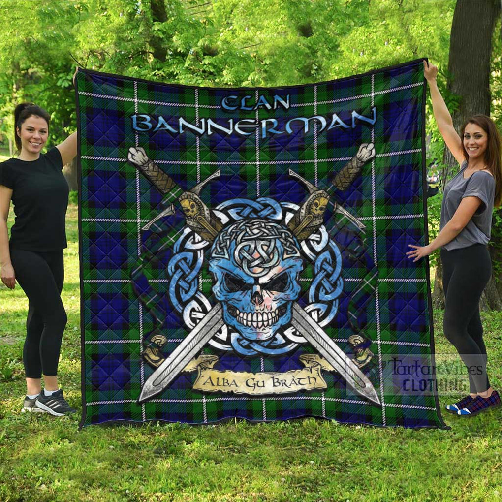 Bannerman Tartan Quilt with Celtic Skull Alba Gu Brath Style Super King Quilt 91" x 110" - Tartan Vibes Clothing