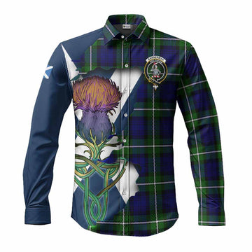 Tartan Vibes Clothing Bannerman Tartan Family Crest Long Sleeve Button Shirt Scottish Thistle Celtic Inspired