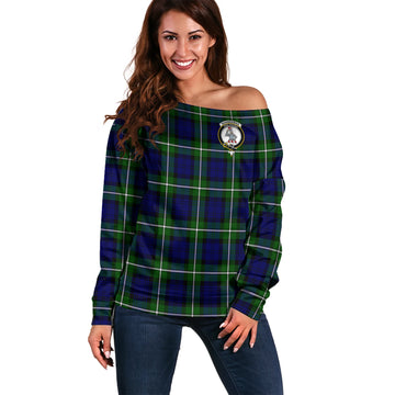 Bannerman Tartan Off Shoulder Women Sweater with Family Crest Women - Tartan Vibes Clothing